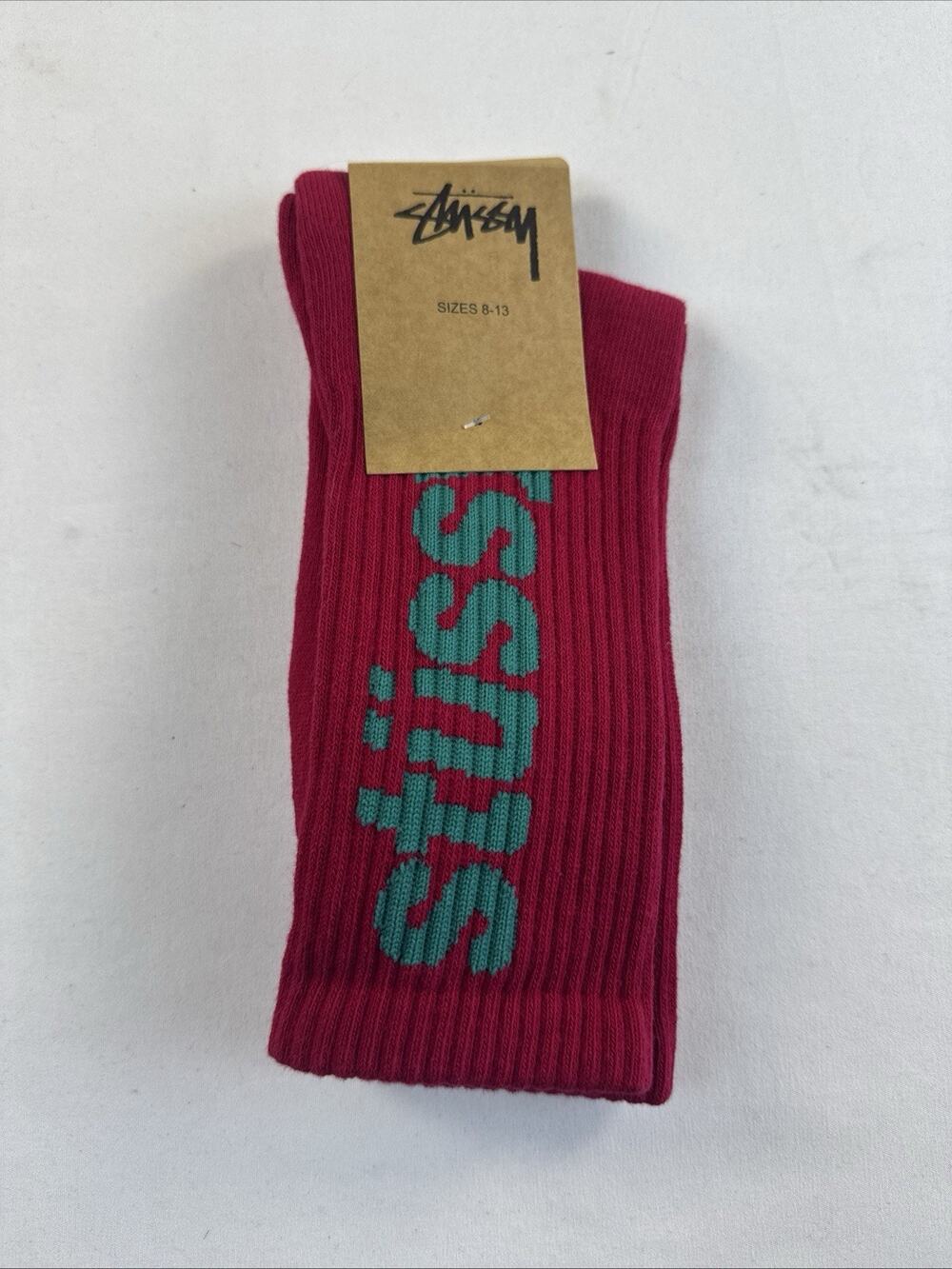 Stussy Stock Logo Crew Socks Burgundy/Blue Size 8-13 1 Pair MPN 138775